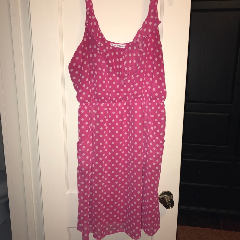 Pink and white polka dot dress with ruffles
